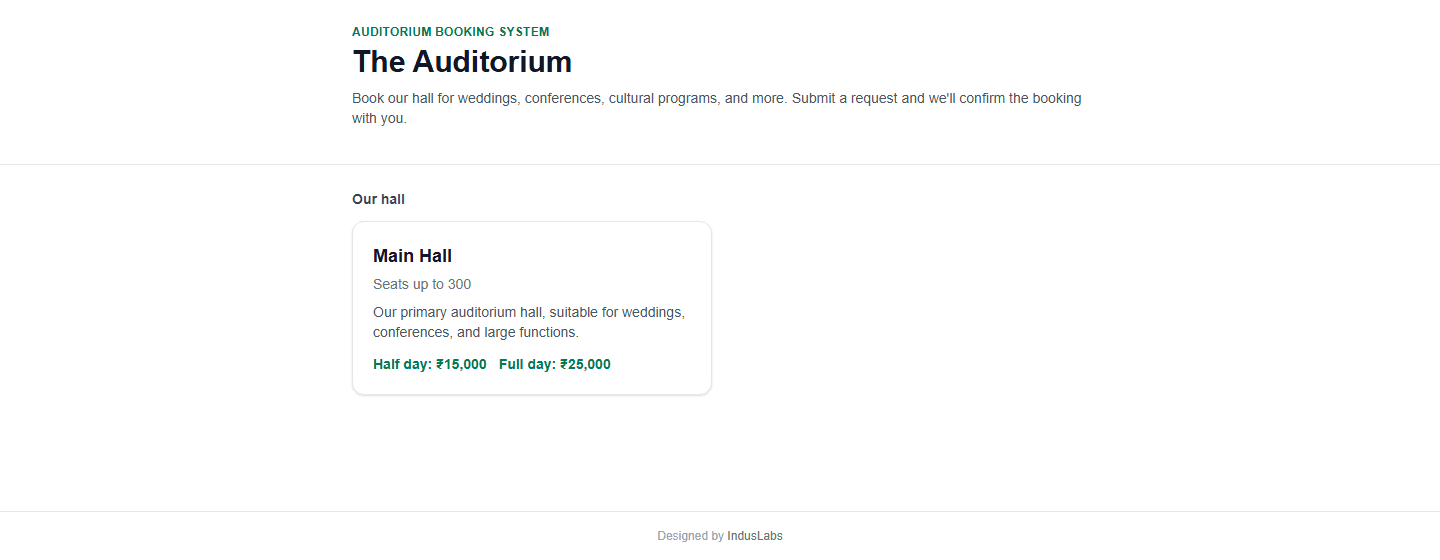 Venue & Banquet Hall Booking — screenshot of the running product